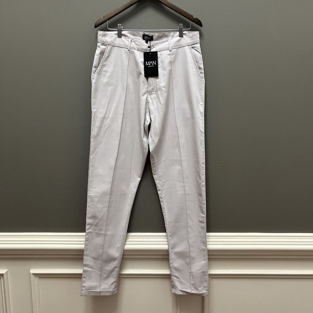 Boohooman Boohoo Man Men's Tall Slim Leg Cropped Trousers‎ Pants Large Beige 34